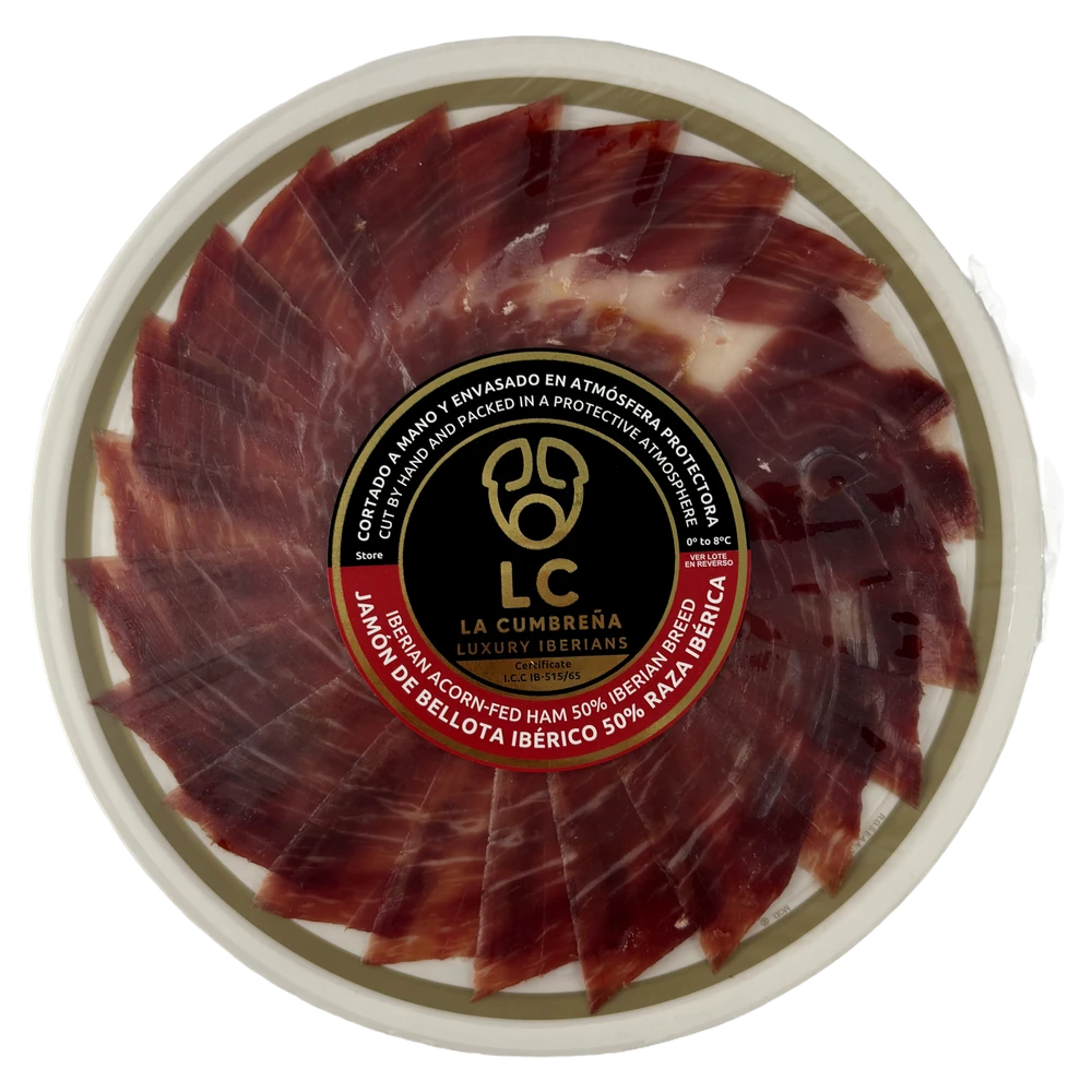 Plato de jam&oacute;n de bellota ib&eacute;rico 50% raza ib&eacute;rica cortado a cuchillo