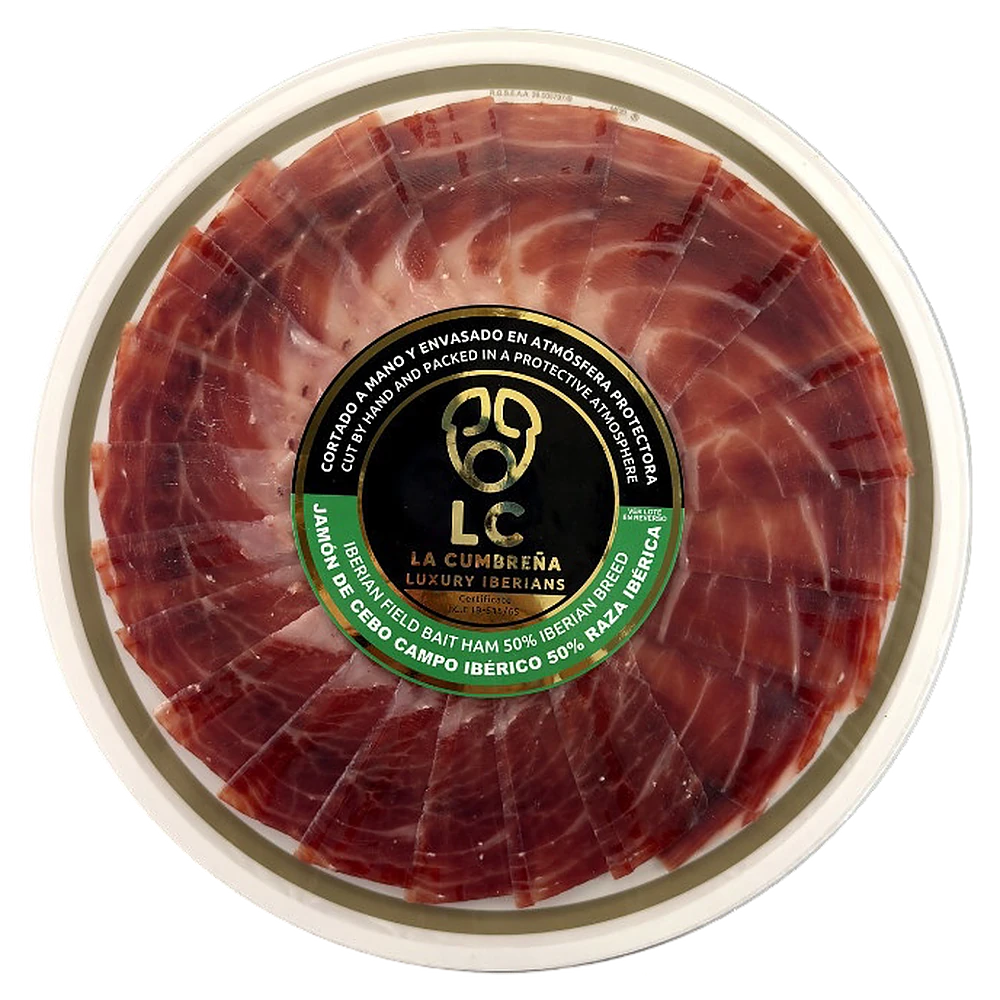 Plato de jam&oacute;n de cebo de campo ib&eacute;rico cortado a cuchillo