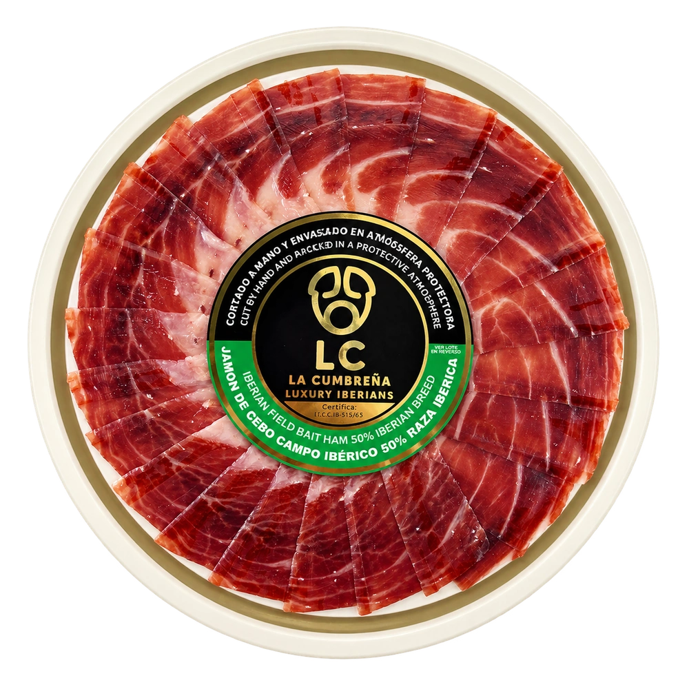Plato de jam&oacute;n de cebo de campo ib&eacute;rico cortado a cuchillo